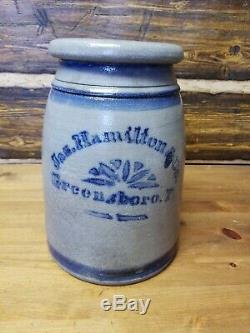 10 James Hamilton & Co. Greensboro PA 1 Gallon Blue Decorated Stoneware Crock
