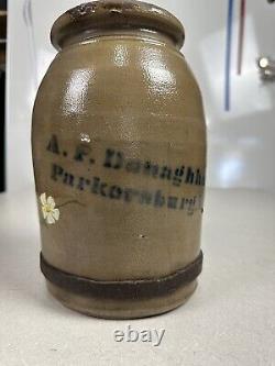 1800's Antique A. P. Donaghho Stoneware Wax Sealer Canning Crock Parkersburg W. V