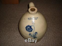 (1800's) Antique Blue Flower Decorated 2 Gal. Stoneware Jug, (hart&son)