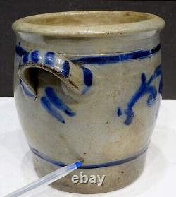 1800's Antique PRIMITIVE Cobalt Decorated SALT GLAZED STONEWARE 1/2gal CROCK Jar