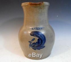 1800's Cobalt Decorated Stoneware Batter Pitcher LYONS New York