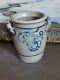 1800s Antique Stoneware Crock Cobalt Blue Pottery Jar Primitive Salt Glazed