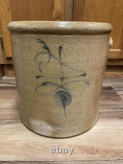 1800s Antique 4 Gallon Salt Glaze Stoneware Crock Red Wing Bee Sting Design