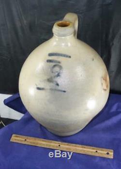 1800s N. Clark & Co. Lyons NY Stoneware Ovoid Jug Crock Cobalt 2 Gallon