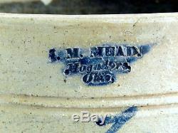 1840's I. M. Mead Stoneware 4 Gal. Crock Salt Glaze COBALT BLUE DECO sgd