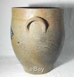 1840's I. M. Mead Stoneware 4 Gal. Crock Salt Glaze COBALT BLUE DECO sgd