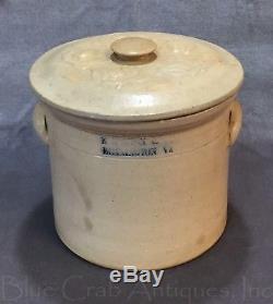 1861-1881 E & L P NORTON BENNINGTON VT Cobalt Salt Glazed Stoneware Crock & Lid
