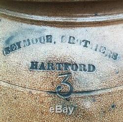 1866 1871 Seymour Brothers Hartford CT Cobalt Deco 3 Gal. Stoneware Crock