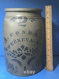 1870s A. Conrad, New Geneva, PA. #2 Cobalt Stoneware Storage Jar, Excellent
