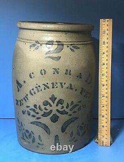 1870s A. Conrad, New Geneva, PA. #2 Cobalt Stoneware Storage Jar, Excellent