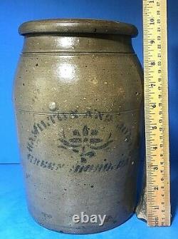 1880's Hamilton and Jones Stoneware Crock Jar, Greensboro, PA. 1/2 Moon Stencil