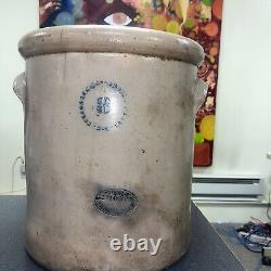 1880s J. Pech & Sons 8 Gallon Stoneware Crock Made in Macomb Illinois IL VG Cond