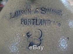 1880s Lamson & Swasey Portland Maine Crock Jug Blue Decorated Stoneware saltglaz