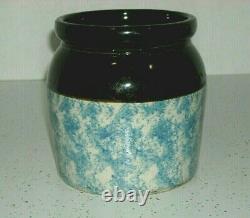 (1895 1920) 5 1/4 Blue & White Spongeware Canister Storage Crock Stoneware