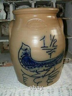 1984 Beaumont Pottery/ York, Maine Stoneware Crock Signed Dove Bird EARLY JB