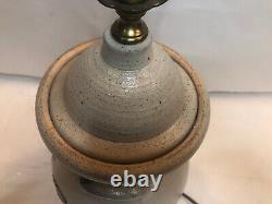 1985 Rowe Pottery Works Stoneware Cobalt Bird Crock Electric Lamp Hand Made