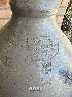 1987 Rockdale Stoneware Cambridge Wis. Cobalt Love Birds Crock Jar Electric Lamp
