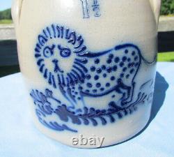 1988 Beaumont Pottery York Maine Stoneware Crock with Lion signed JB