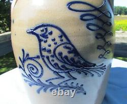1988 Beaumont Pottery York Maine Stoneware Crock with bird 2 1/2 gal JB signed