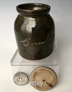 19thC Sgraffito Stoneware Spice Jar Cream Tartar Scratch Crock, Bennington VT