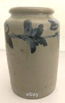 19th C. Antique Stoneware Jar Crock Blue Decorated 10.5 In. Tall