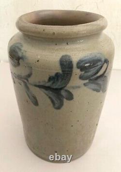 19th C. Antique Stoneware Jar Crock Blue Decorated 10.5 In. Tall