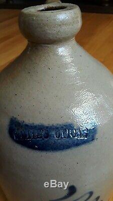 19th C. Antique White's Utica Jug Cobalt Blue Pine Tree Stoneware 10 In. Crock