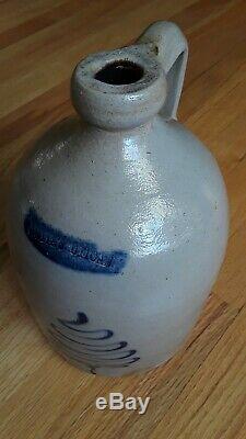 19th C. Antique White's Utica Jug Cobalt Blue Pine Tree Stoneware 10 In. Crock