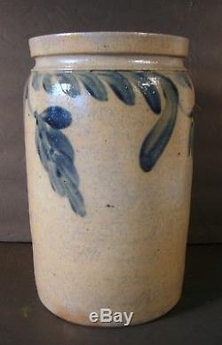 19th C. Blue Decorated Stoneware Crock 1 Gallon