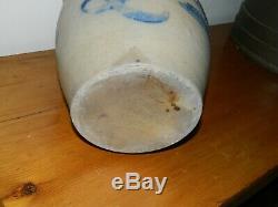19th C. Freehand 2 Gallon Western PA Decorated Stoneware Crock With Stripes AAFA