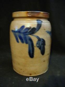 19th C. Good PA Antique Blue Decorated Stoneware Canning Jar
