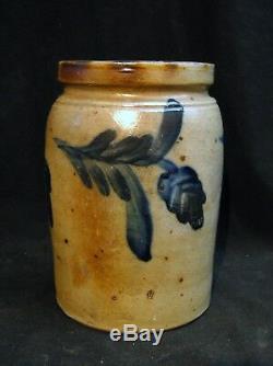 19th C. Good PA Antique Blue Decorated Stoneware Canning Jar