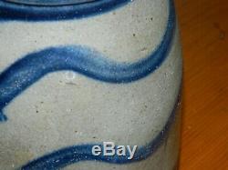 19th C Western PA Five Stripe Striper Stoneware Wax Sealer Crock AAFA