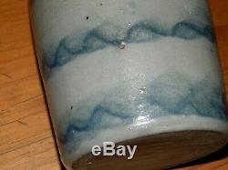 19th C. Western PA Four Wavy Stripe Striper Stoneware Crock Wax Sealer AAFA