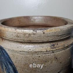 19th Century 8.5 Cobalt Decorated Salt Glaze Stoneware Crock Jar