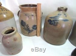 19th Century Antique Salt Glaze Cobalt Stoneware Crock Jug Pot Collection Lot