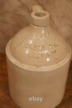 19th Century Billings Clapp & Co. Boston Chemist Ceramic Crock Jug Microbe