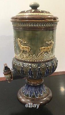 19th Century Doulton Lambeth Stoneware Water Filter With Four Raised Deer Stags