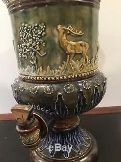 19th Century Doulton Lambeth Stoneware Water Filter With Four Raised Deer Stags