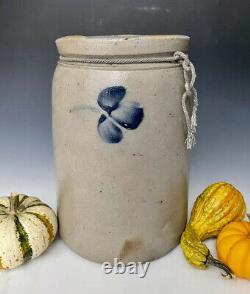 1G Baltimore MD Antique Stoneware Crock Fruit Jar with Cobalt Clovers, P Hermann