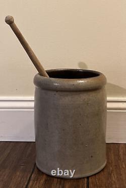 1.5 Gallon Antique Stoneware Crock 9 Tall No LID With Churner