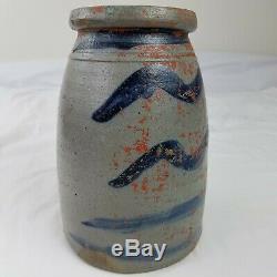 1 Gallon Cobalt Blue Wavy Stripe Stoneware Crock Striper Canning Jar Wax Sealer