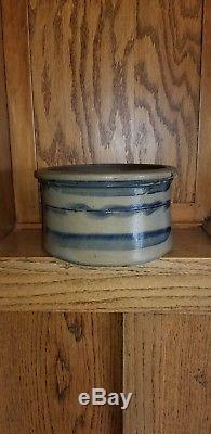 1 Gallon Cobalt Decorated 3 Stripe Pennsylvania Stoneware Butter Crock