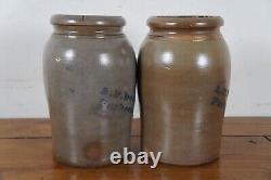 2 Antique AP Donaghho Salt Glaze Cobalt Stoneware Crocks Canning Jars 11