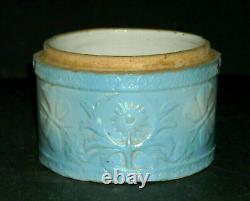 2# Blue & White Stoneware DRAGONFLY & THISTLE Butter Crock Logan Pottery Ohio