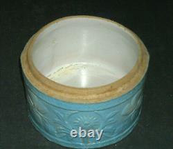 2# Blue & White Stoneware DRAGONFLY & THISTLE Butter Crock Logan Pottery Ohio