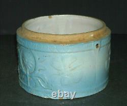 2# Blue & White Stoneware DRAGONFLY & THISTLE Butter Crock Logan Pottery Ohio