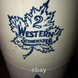2 Gallon Western Stoneware Crock Butter Churn with Leaf Designs