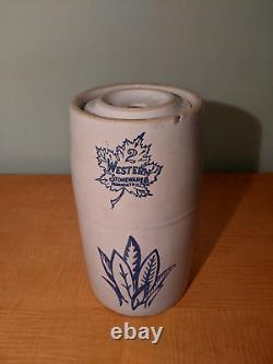2 Gallon Western Stoneware Crock Butter Churn with Leaf Designs $195