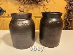 2 Harrisburg Pa Stoneware Jar/Crocks With Lids